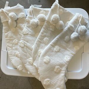 Target White Holiday Christmas Stockings With Pom Poms